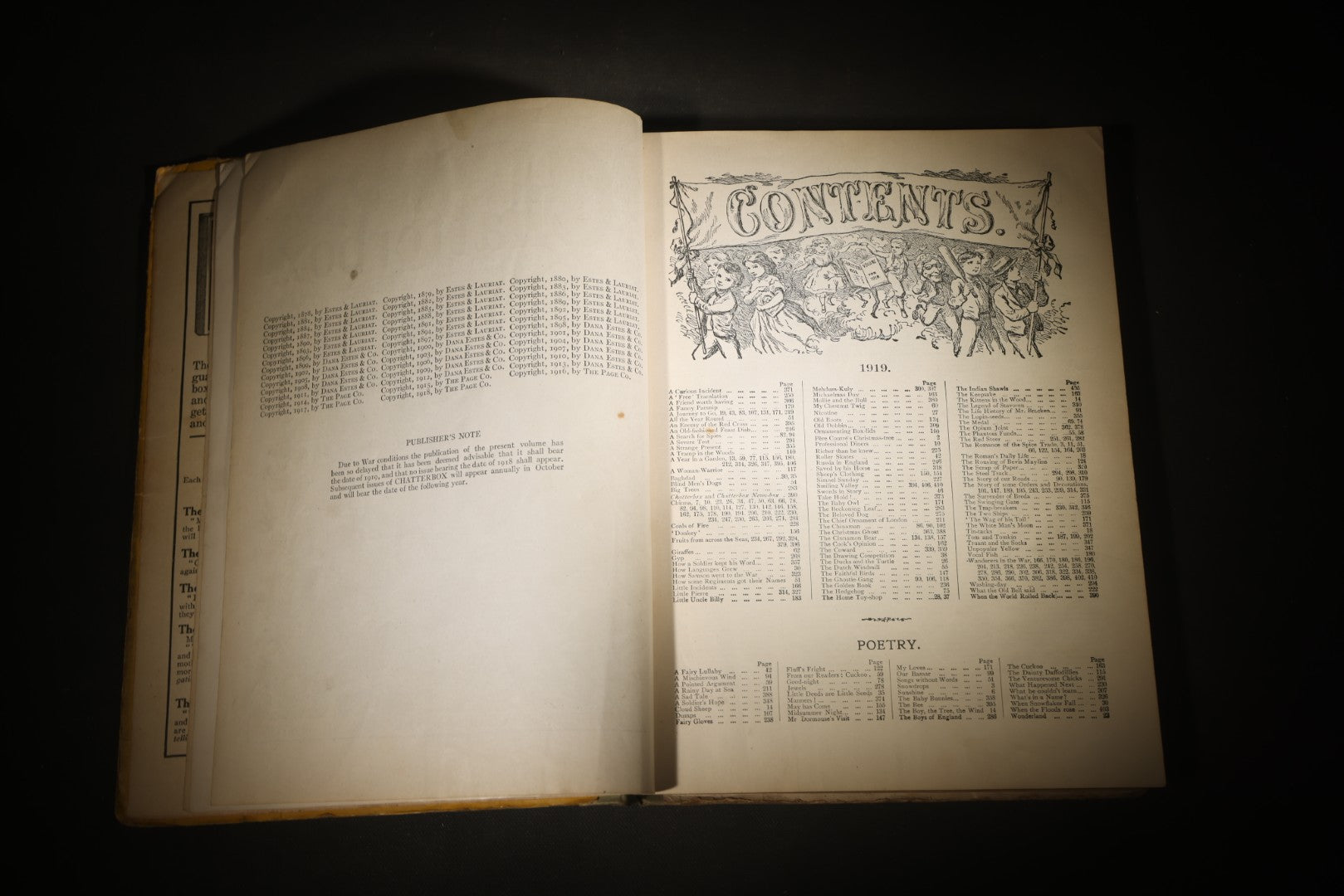 Pair of Antique and Vintage "Chatterbox" Illustrated Annual Books for 1919 and 1927, Founded by J. Erskine Clarke, Published by The Page Company / L.C. Page & Company, Boston, Massachusetts