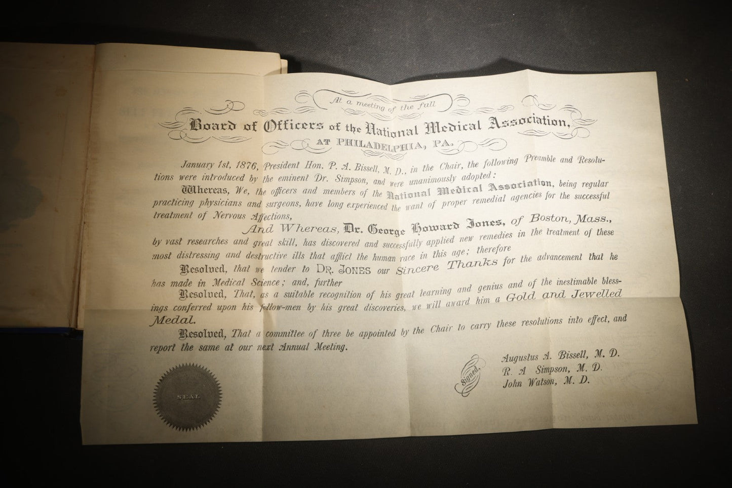 "The Science of Life; or, Self-Preservation" Antique Medical Book by George Howard Jones, M.D., with Fold-Out National Medical Association Resolution, Published by the Peabody Medical Institute, Boston, Massachusetts, 1881