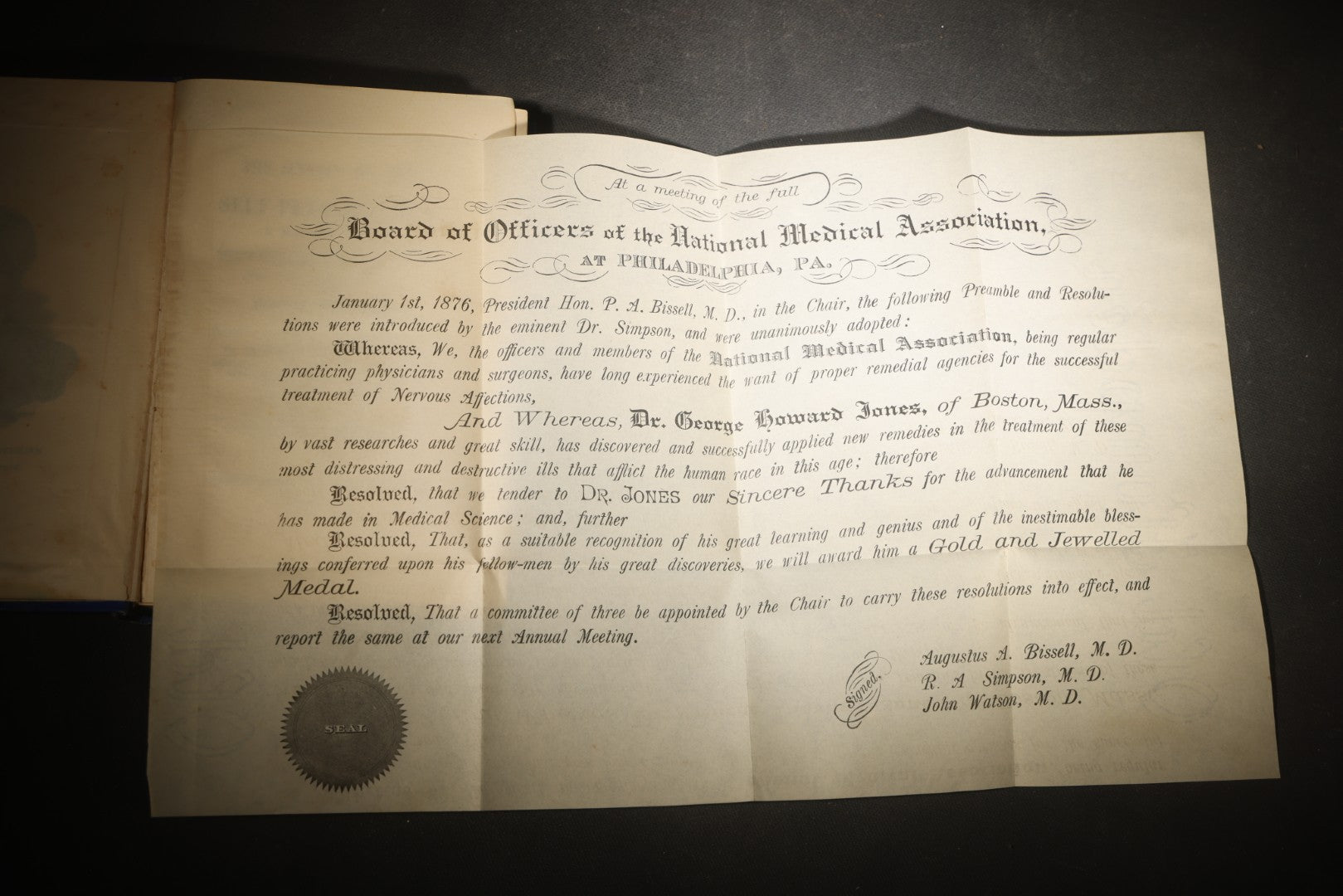 "The Science of Life; or, Self-Preservation" Antique Medical Book by George Howard Jones, M.D., with Fold-Out National Medical Association Resolution, Published by the Peabody Medical Institute, Boston, Massachusetts, 1881