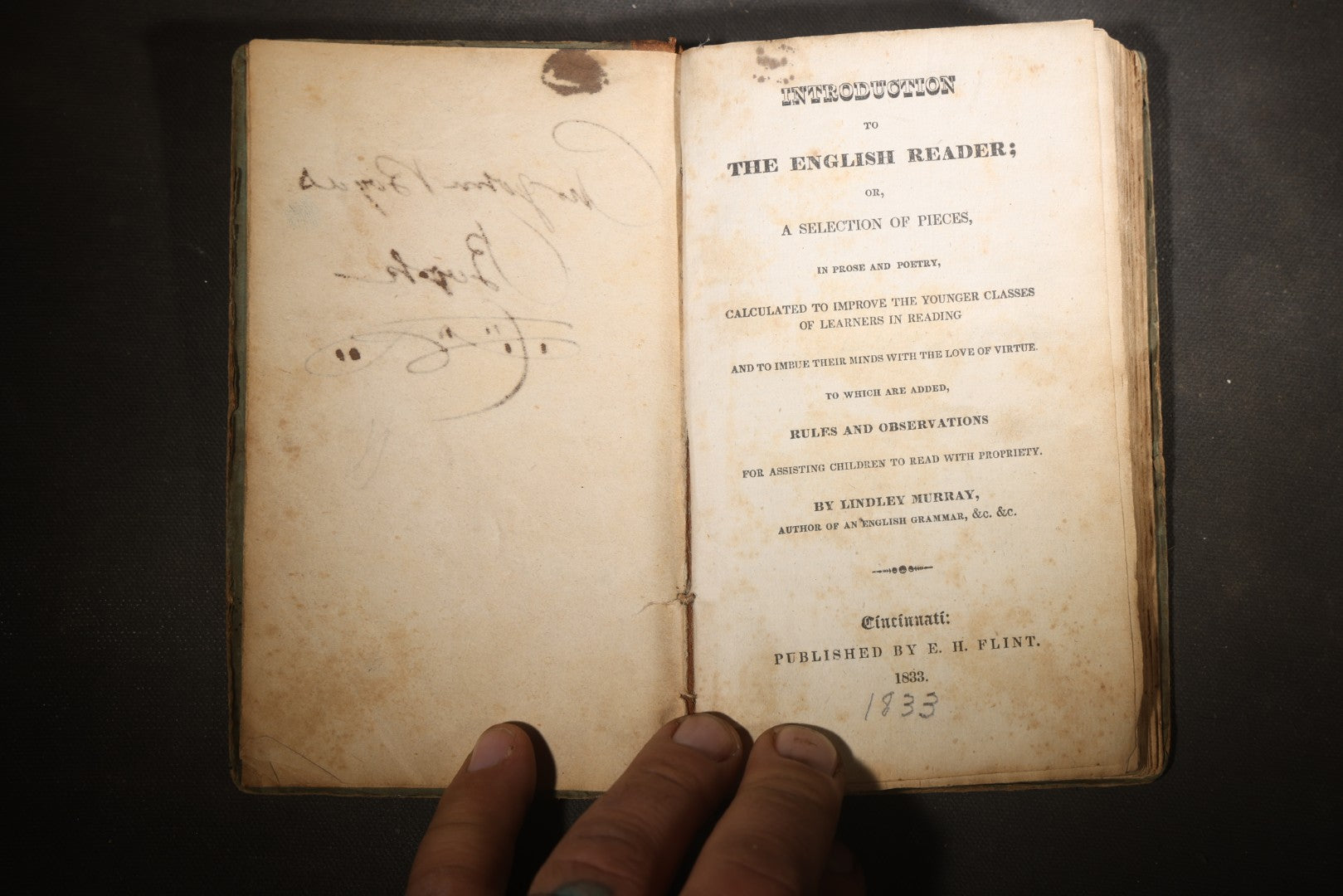 "Introduction to the English Reader" Antique Prose and Poetry Book by Lindley Murray, Published by E. H. Flint, Cincinnati, Ohio, 1833