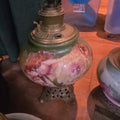Lot 002 - Antique Kerosene Lamp Green with Flowers