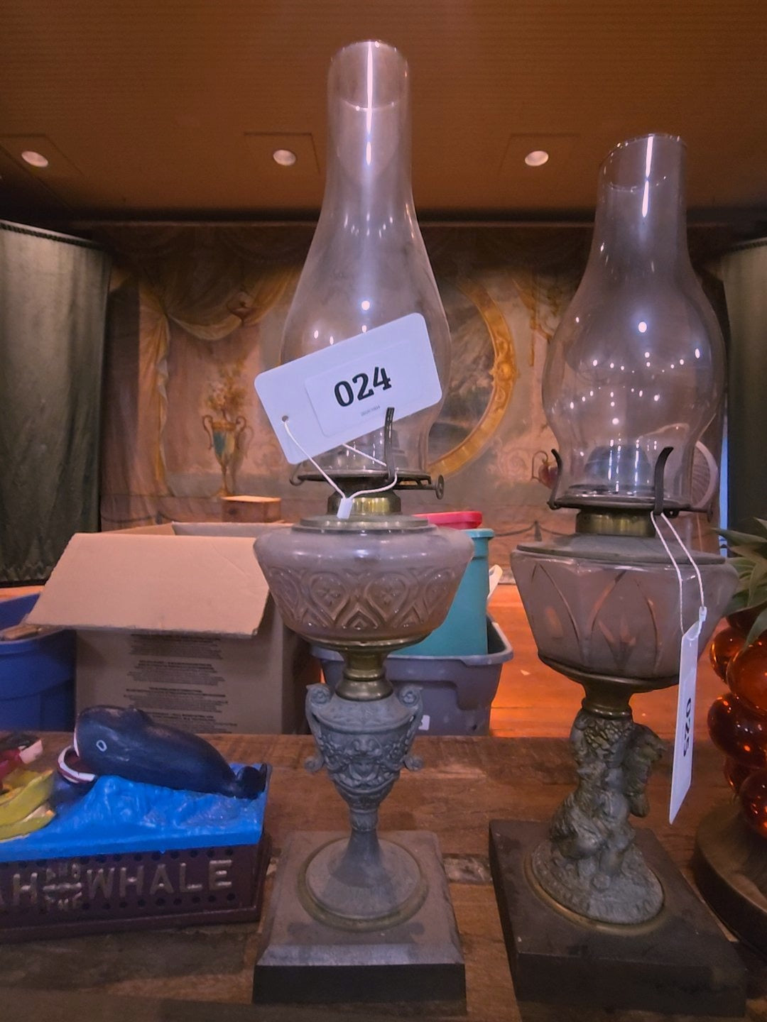 kerosene lamp with Figural base with face