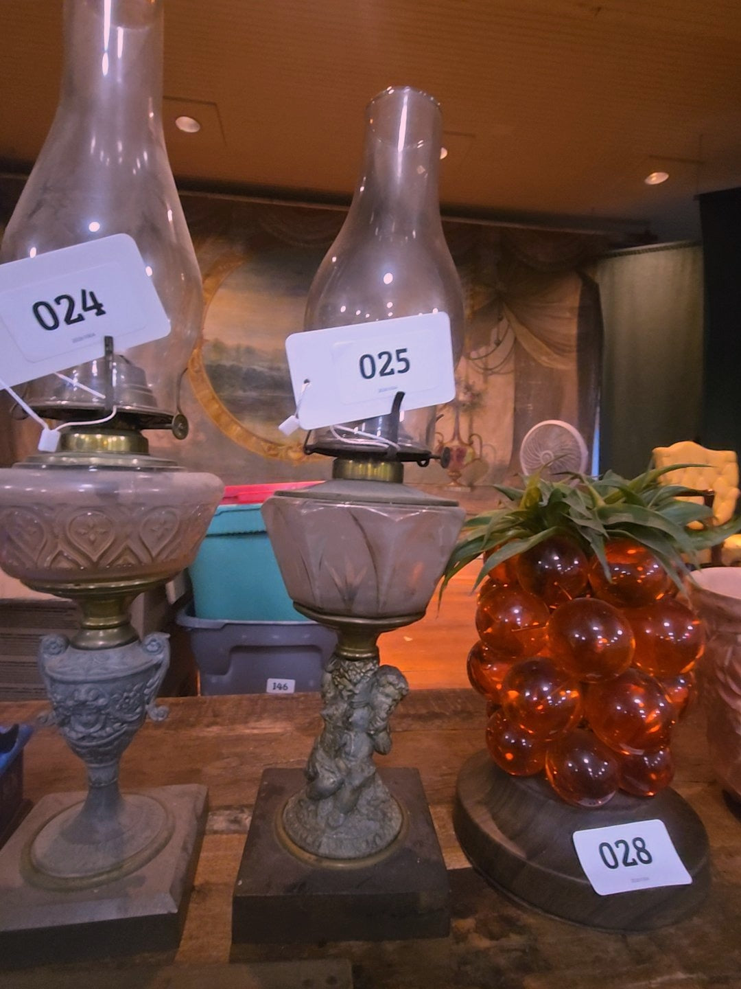 kerosene lamp with Figural base with child and lamb