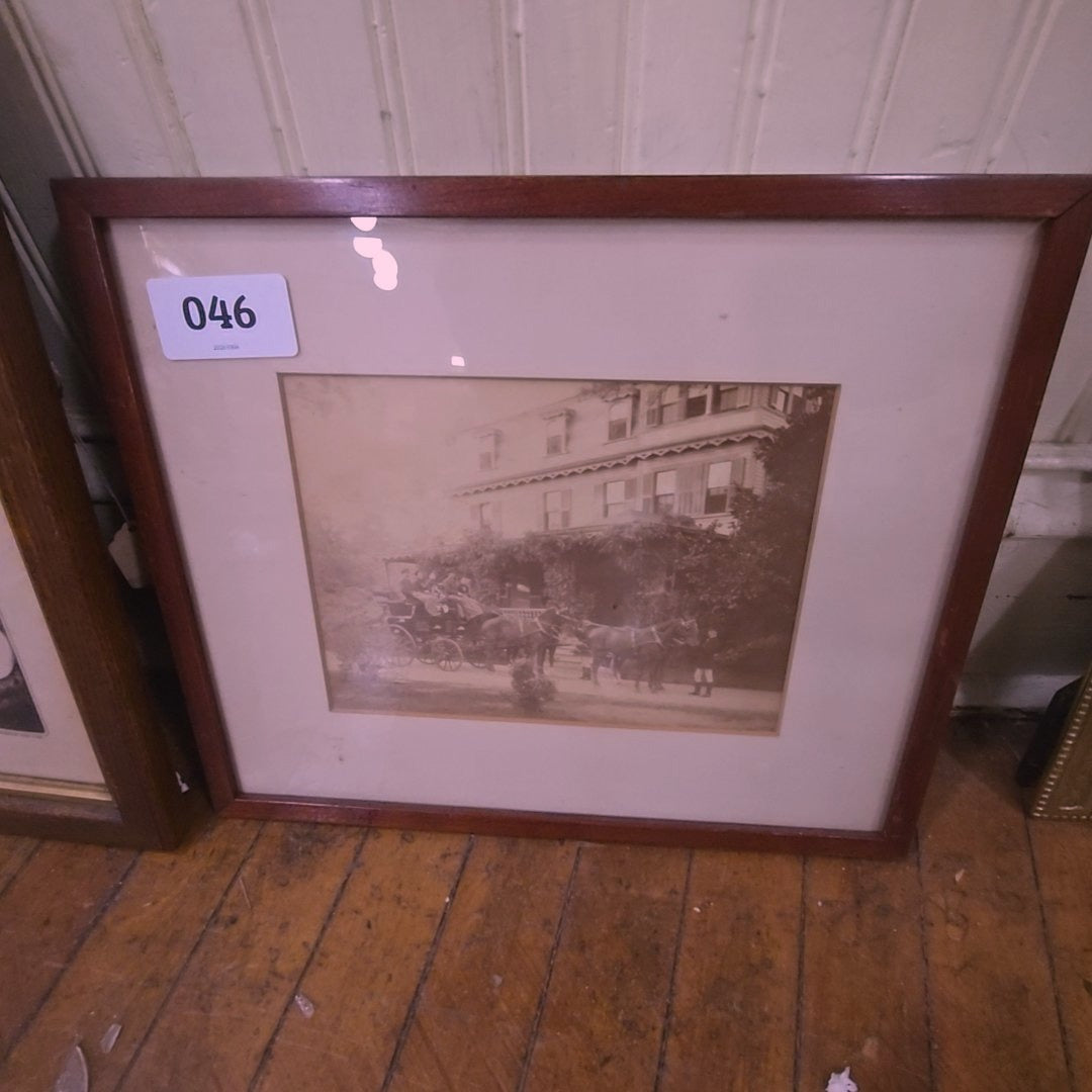 antique photo of horse-drawn carriage and frame