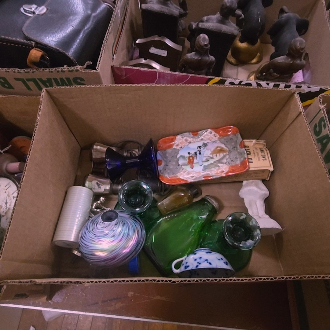 box lot of Smalls including art glass and ceramics