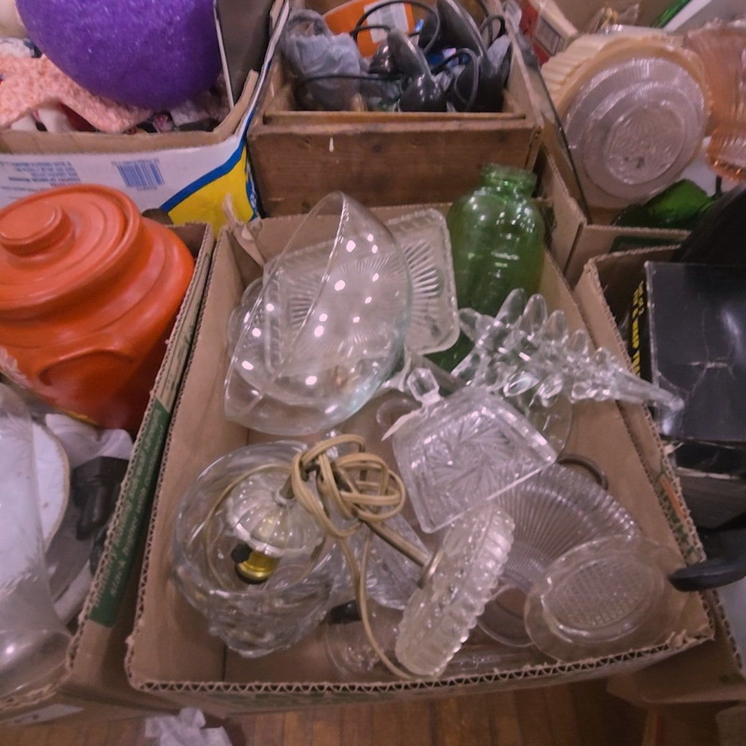 box lot of clear glass