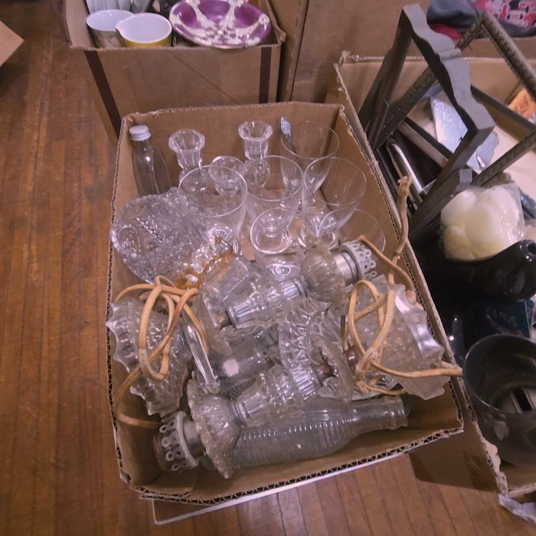box lot of clear glass