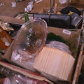 Lot 085 - Box Lot with Glass Shade, Colored Glass, and More