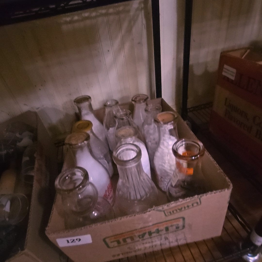 box lot of milk bottles