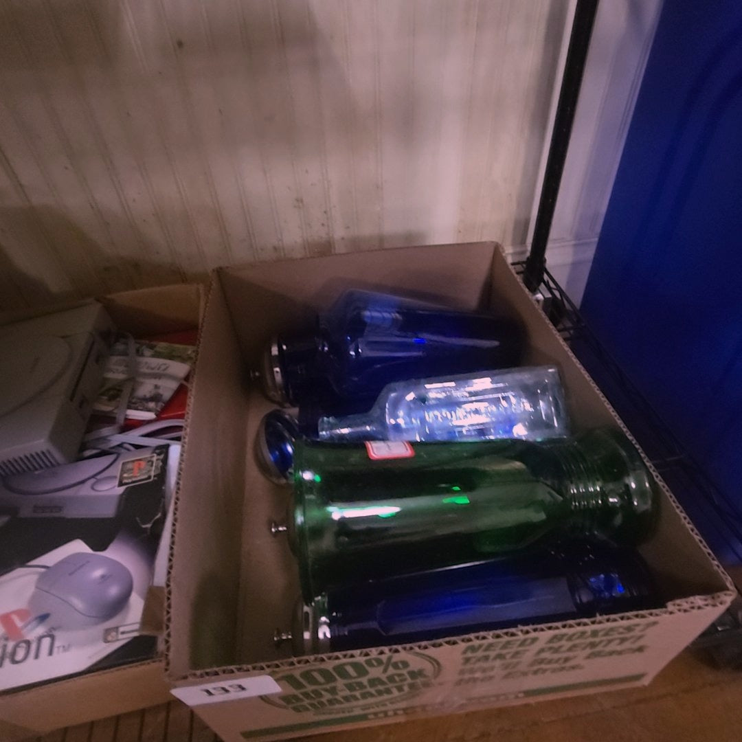 box lot of colored glass