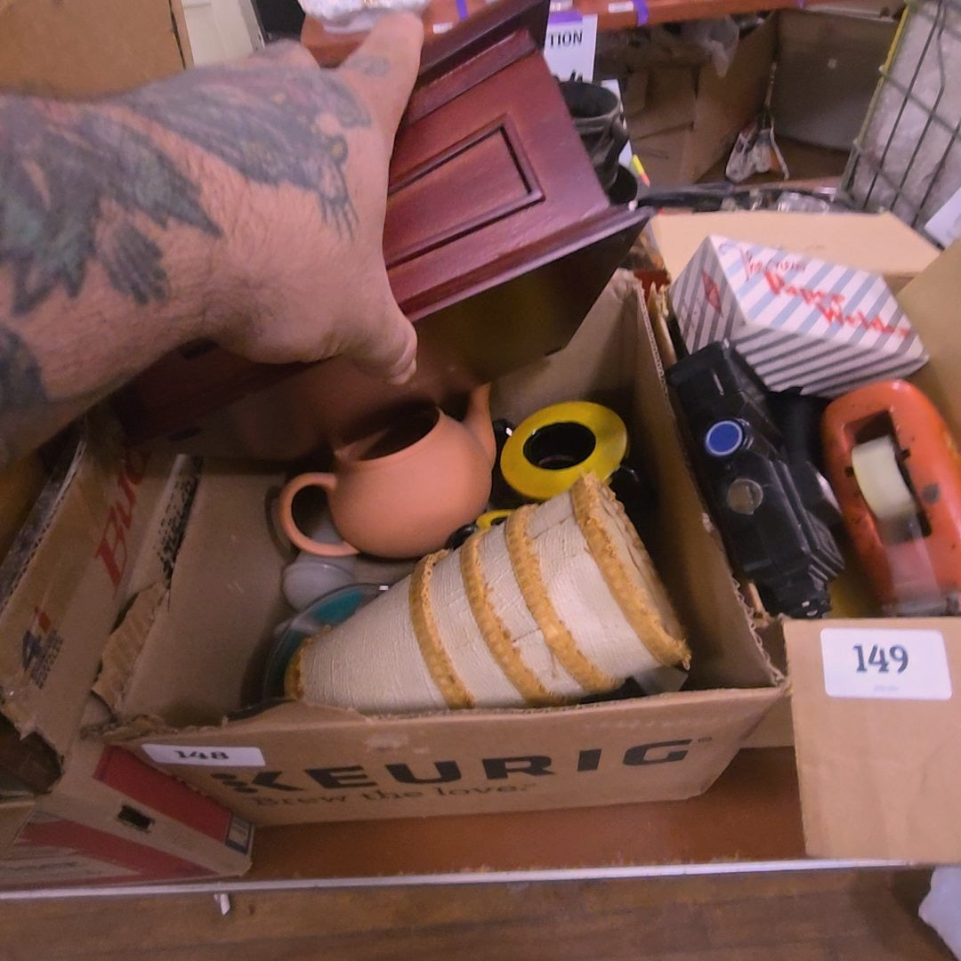 box lot of Ceramics and display case