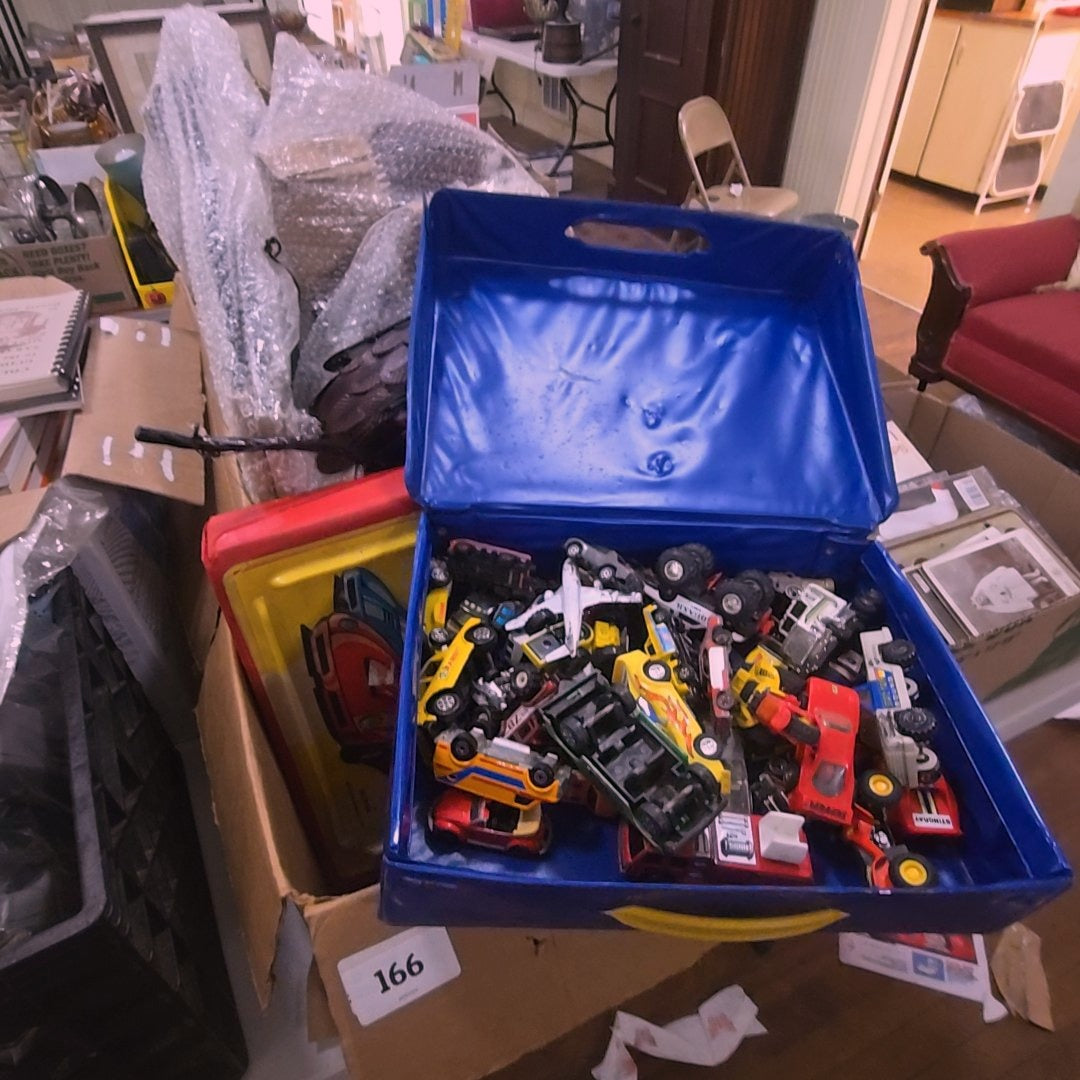 box lot with toy cars