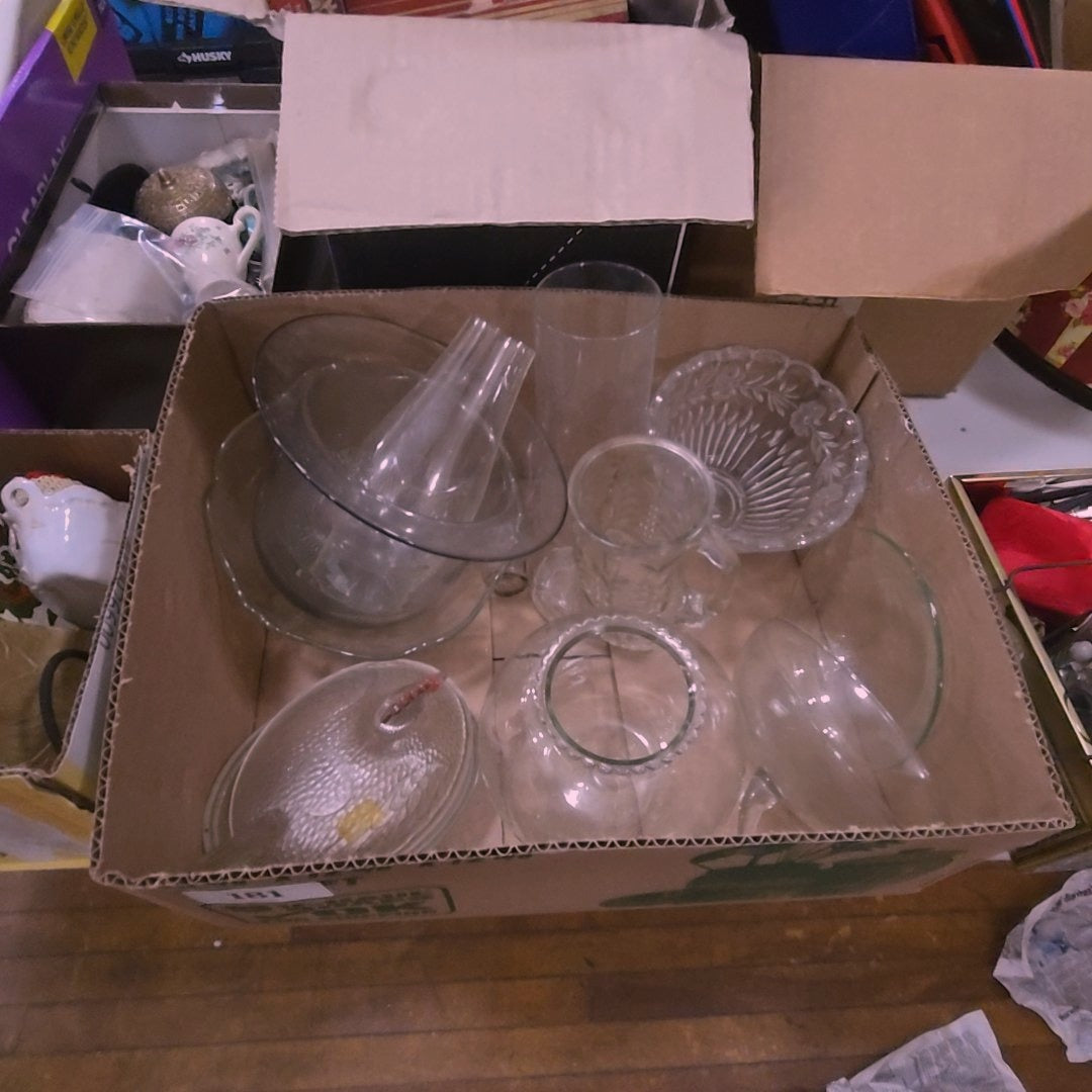 box lot of clear glass