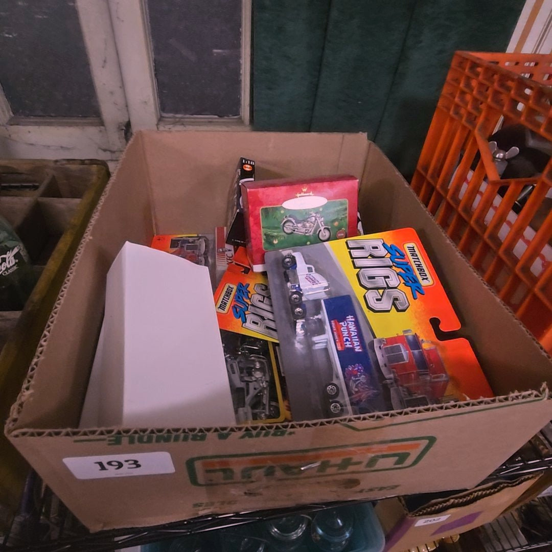 box lot with toy cars