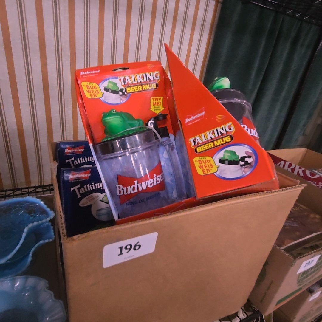 box lot with talking beer mugs