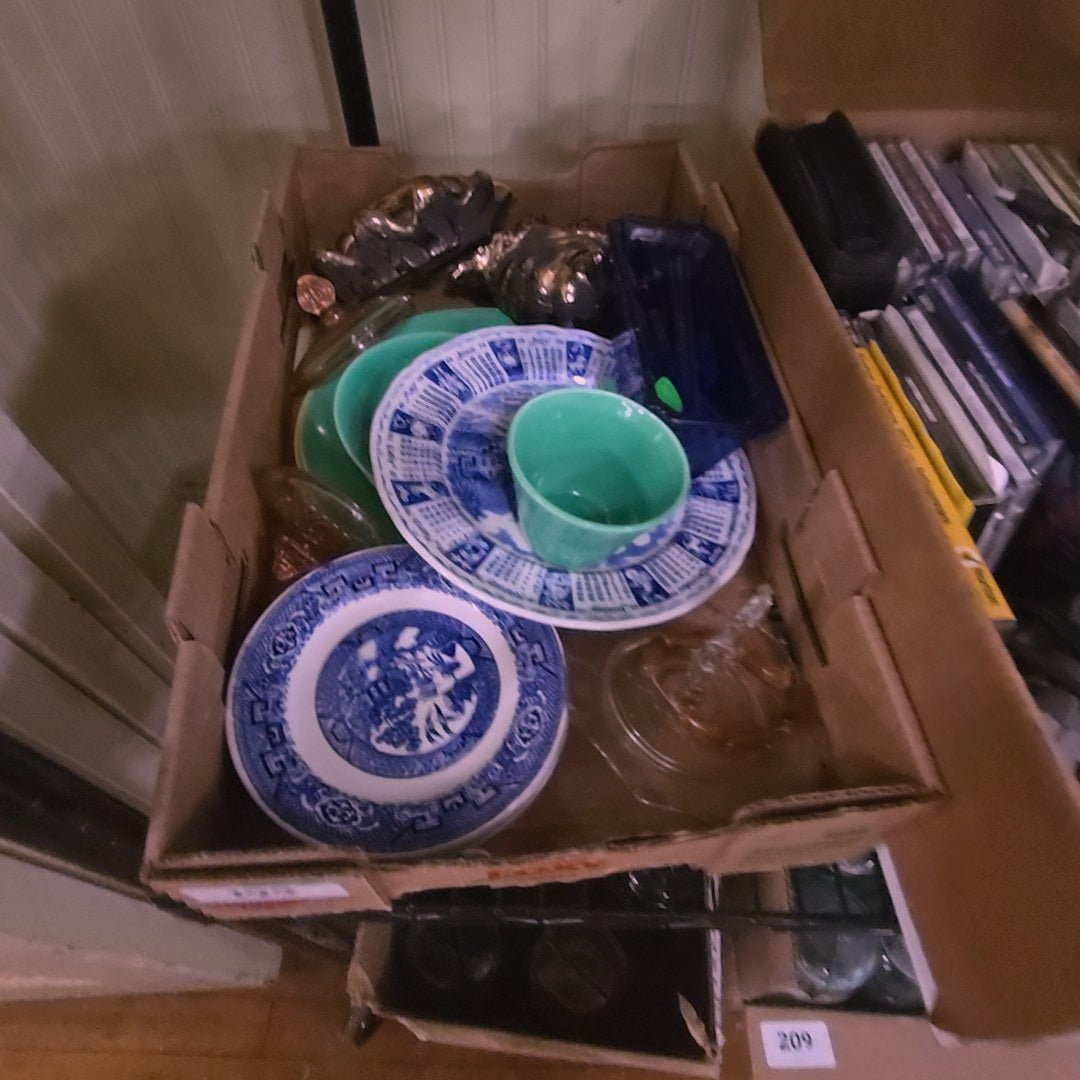 box lot of plates and glassware