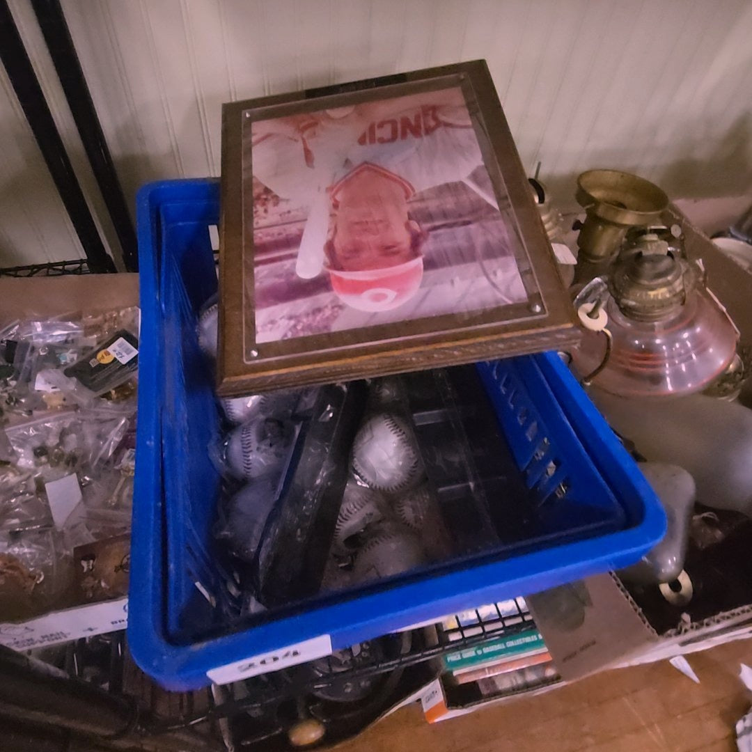 box lot of baseball Collectibles including signed photo and balls