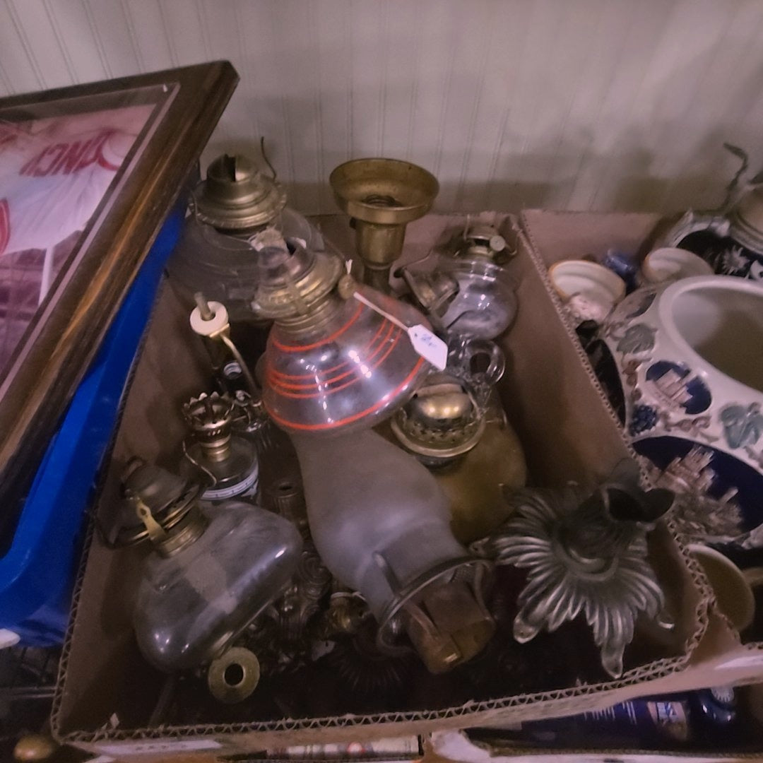 box lot of lamps and lamp parts
