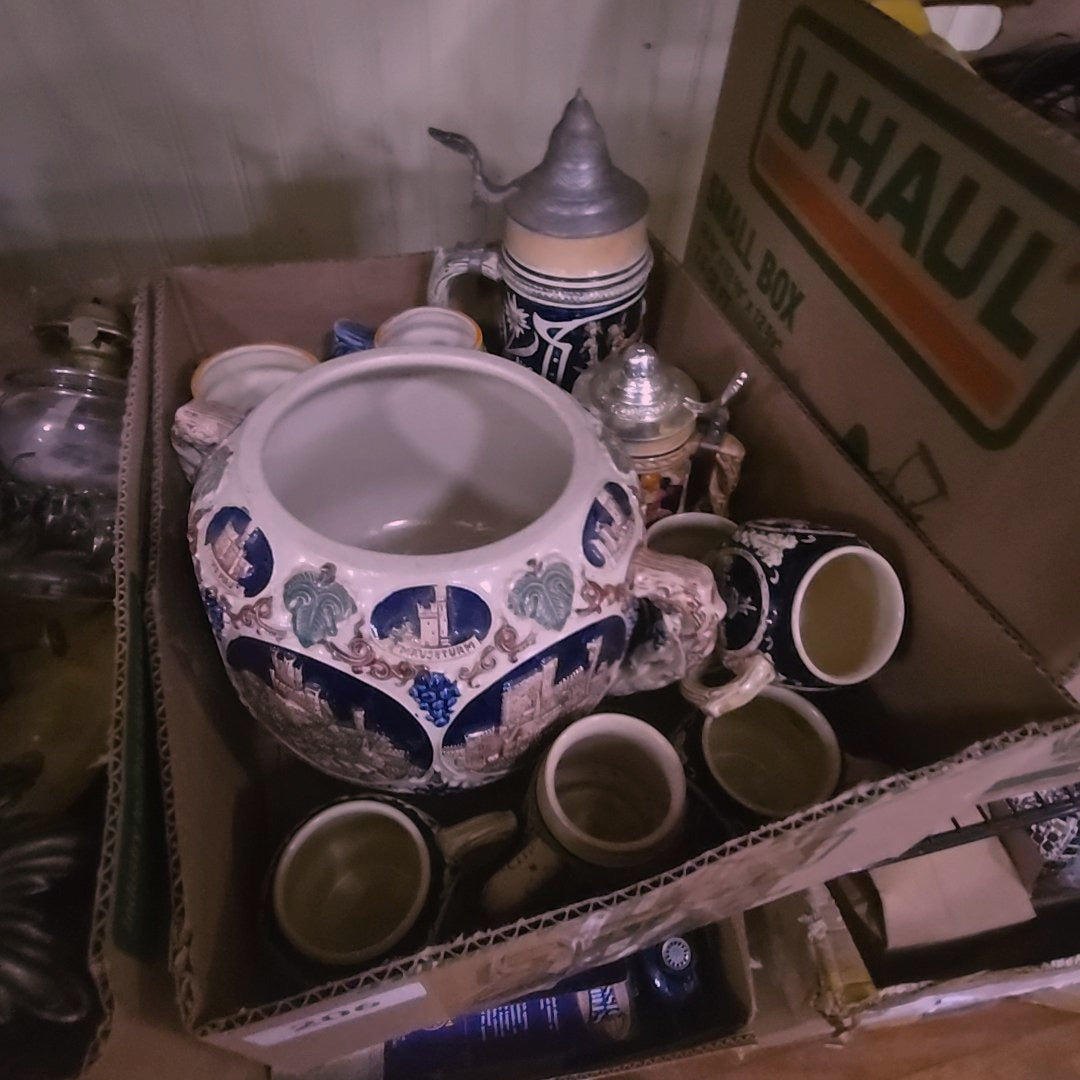Box lot of Steins and more