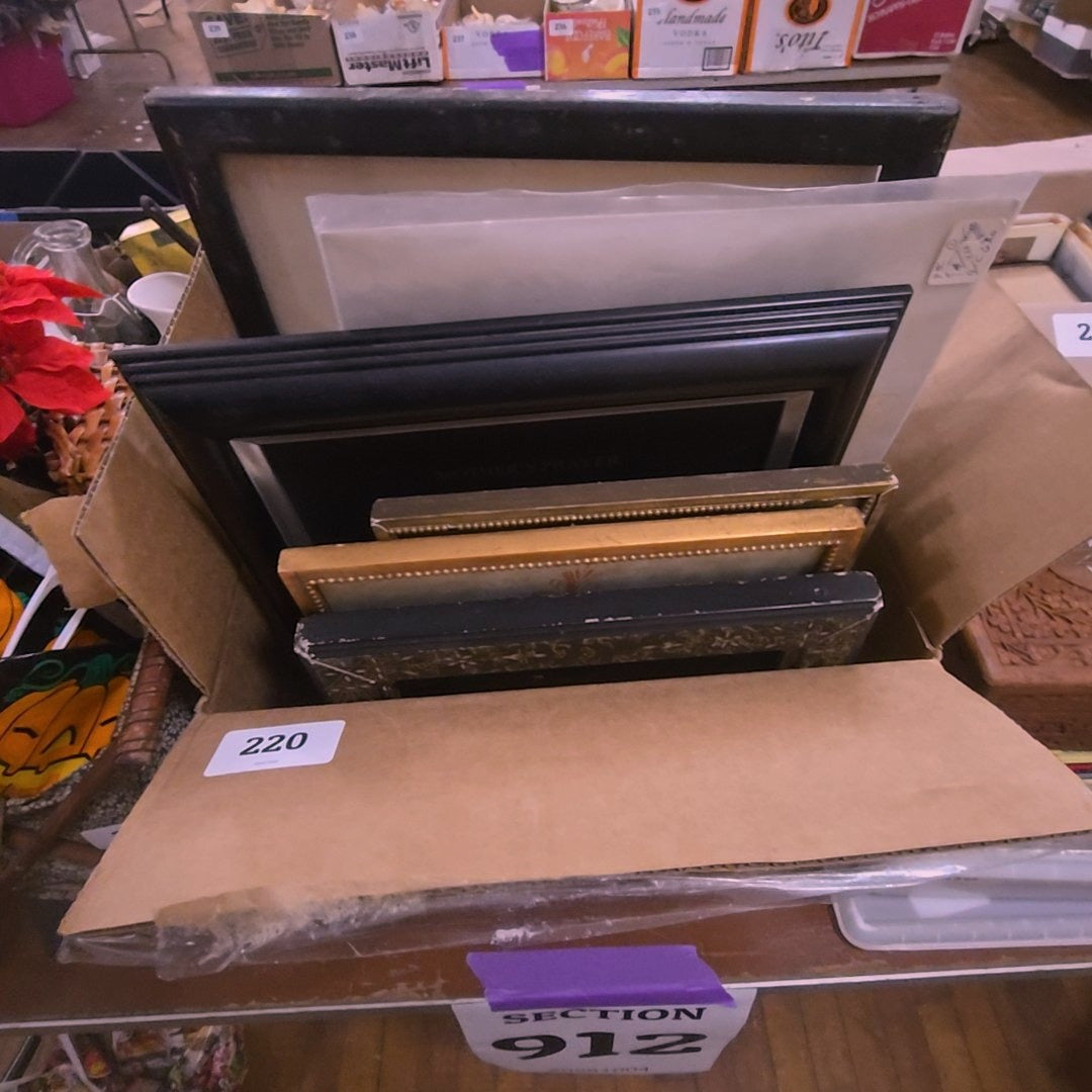 box lot with frames and prints