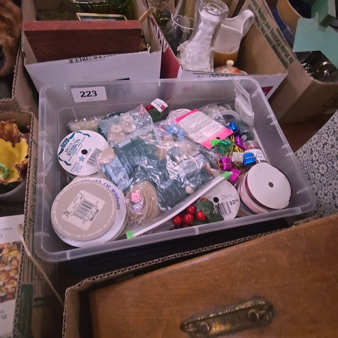 box lot with crafting supplies