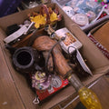 Lot 224 - Box Lot with Lamp, Mother of Pearl Opera Glasses, and Other Ceramics and More