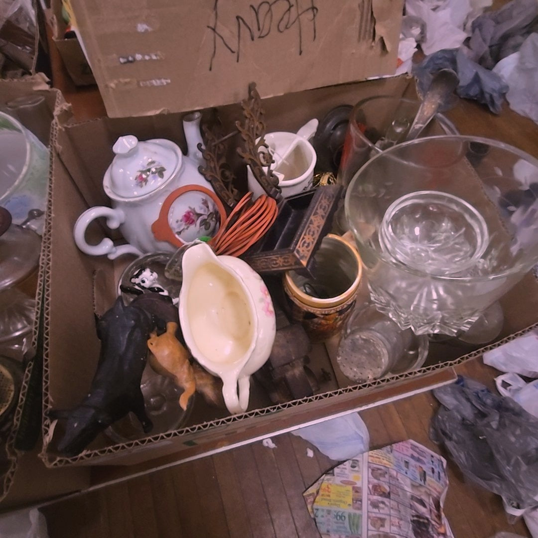 box lot of Smalls and more including damaged cast iron truck
