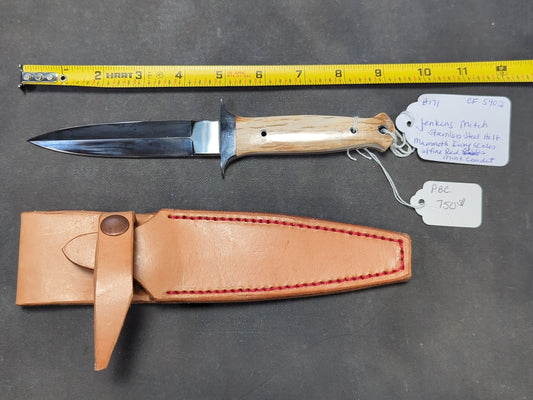 Mitch Jenkins Knife, Mammoth Ivory Scales, Leather Sheath