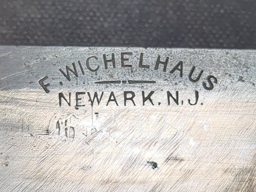 F. Wichelhaus Bowie Knife with Etched Blade, Tooled Leather Sheath with Brass Bulldog Head, Newark, New Jersey
