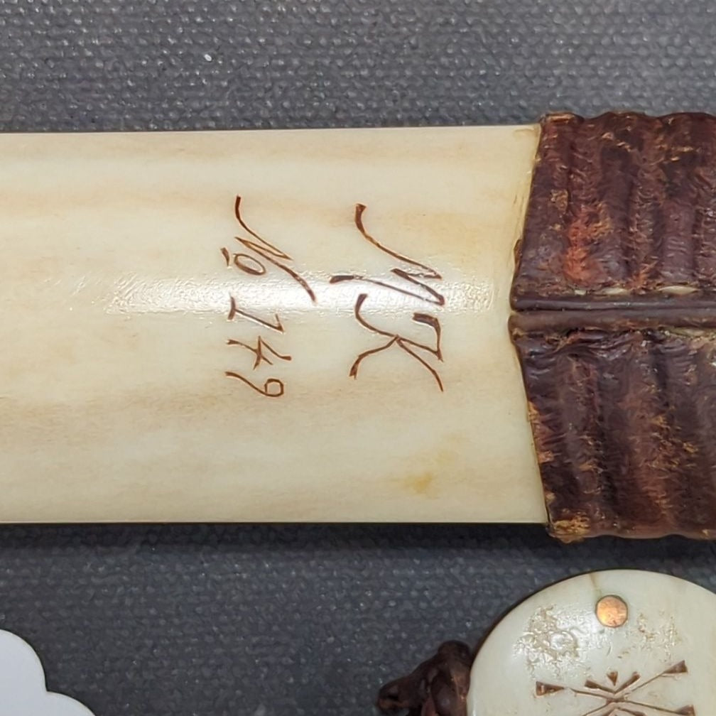 Karlsson Half-Horn Puukko Knife with Engraved Reindeer Antler and Tooled Leather Sheath