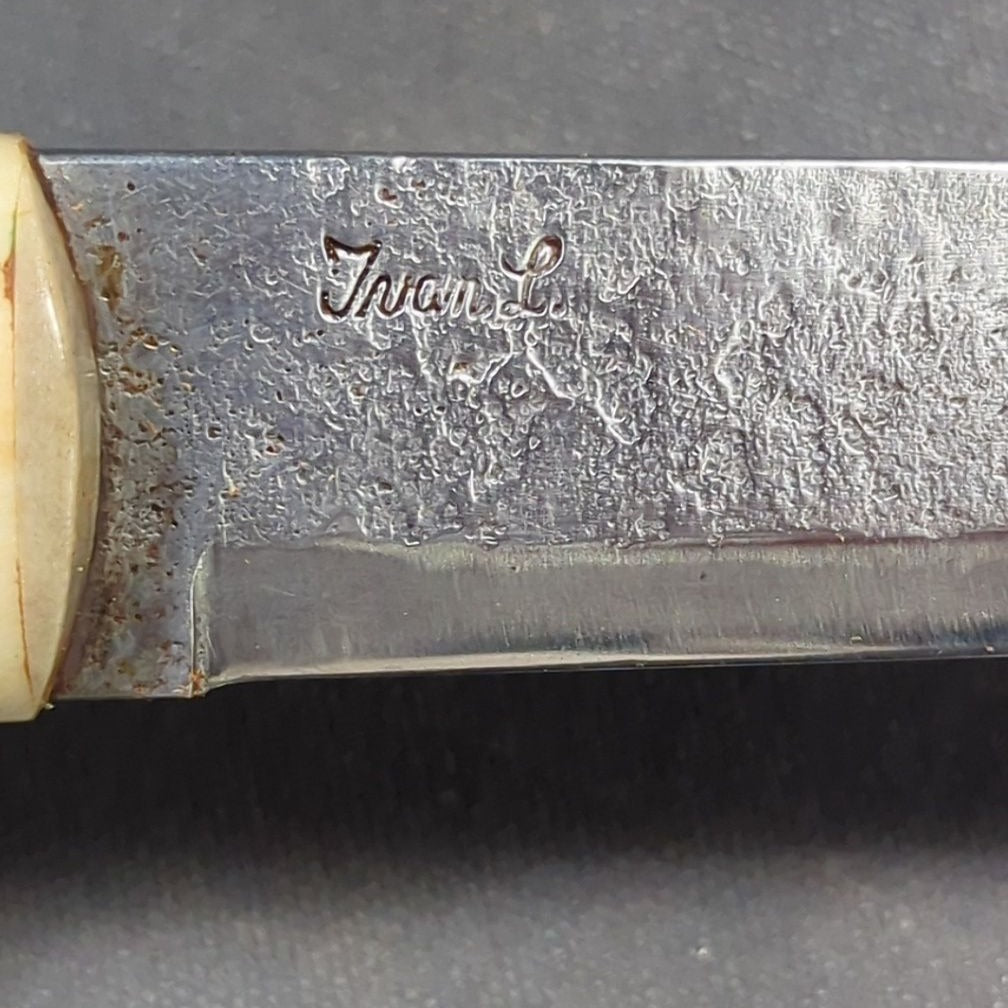 Karlsson Half-Horn Puukko Knife with Engraved Reindeer Antler and Tooled Leather Sheath