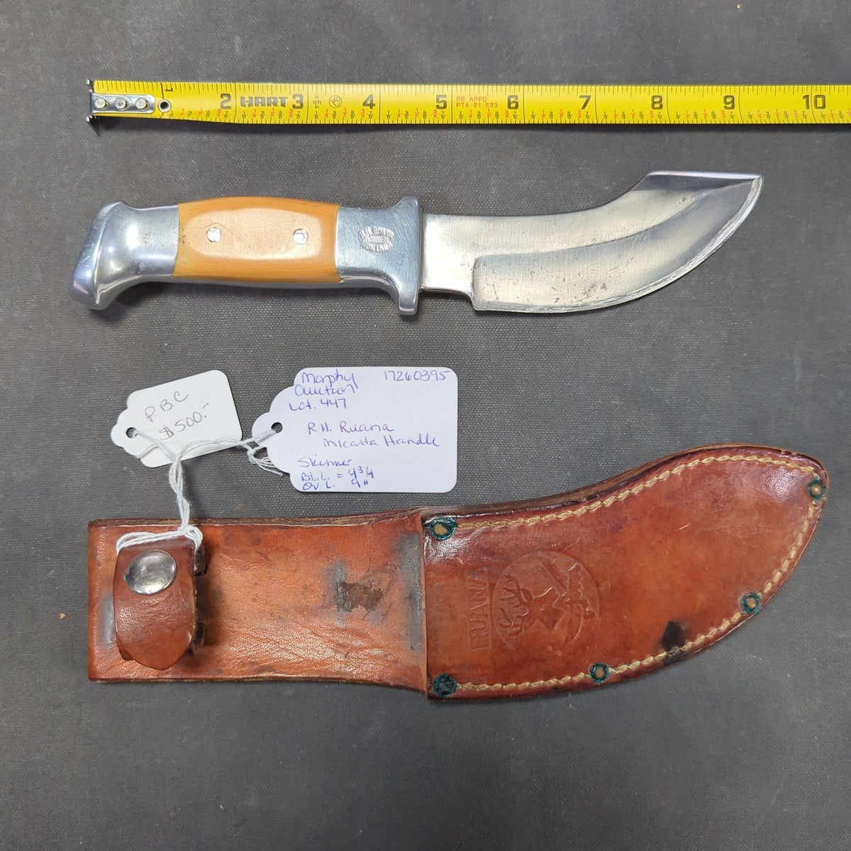 R.H. Ruana Skinner Knife, Micarta Handle, Leather Sheath, Bonner, Montana