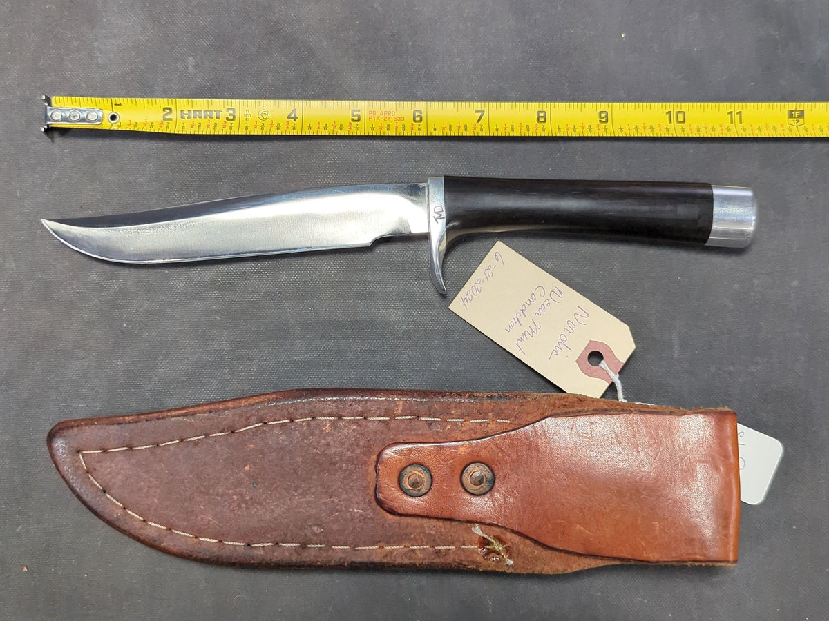TM Dowell Knife, African Blackwood Handle, Aluminum Guard and Buttcap, Leather Belt Sheath