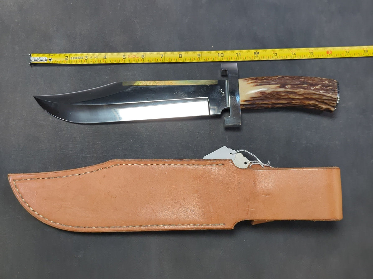 Ray Beers Bowie Knife, Number 003, Stag Handle, with Leather Belt Sheath