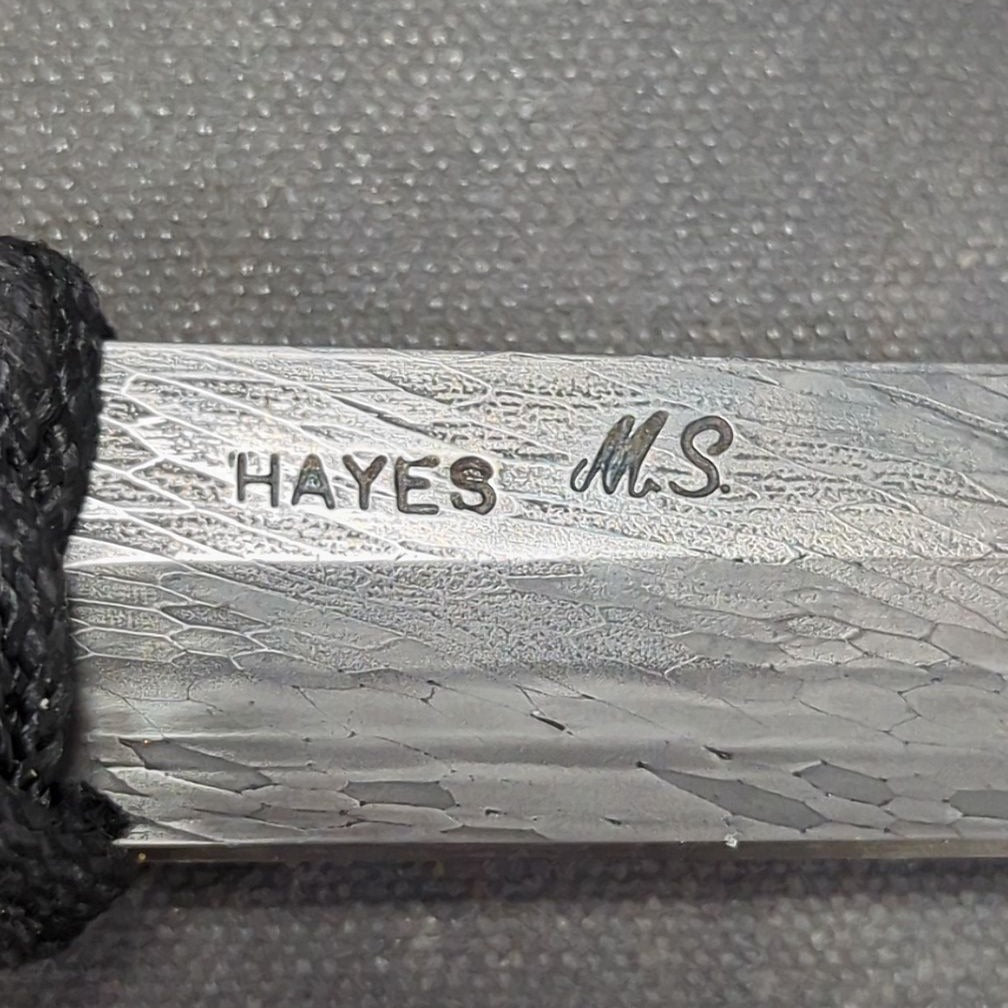 Wally Hayes M.S. Damascus Steel Tanto Knife with Cord-Wrapped Rayskin Handle, Menuki, Kydex-Lined Leather Belt Sheath