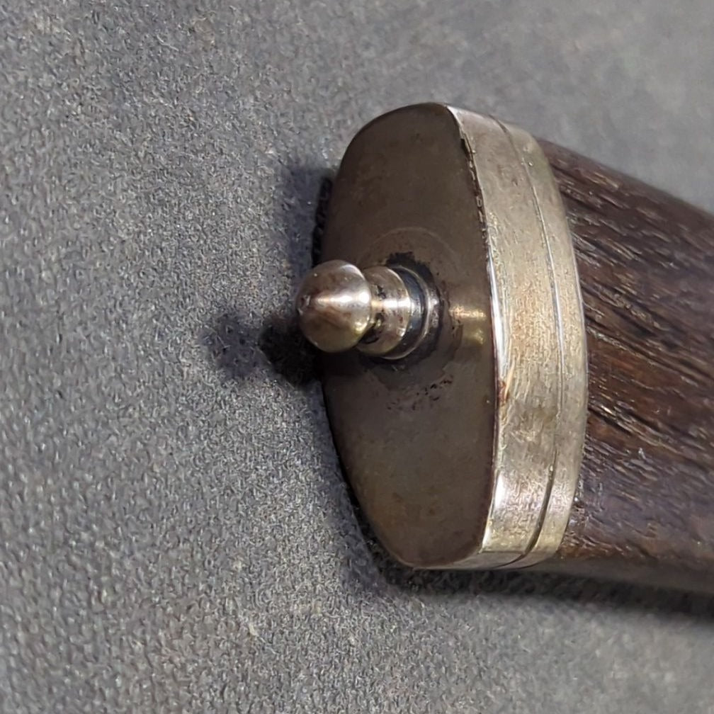 "PY" Damascus Blade Knife, Bog Oak Handle, Silver Fittings, with Leather Sheath, 1988