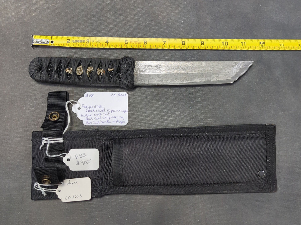 Wally Hayes Tanto Knife with Cord-Wrapped Handle, with Nylon Belt Sheath
