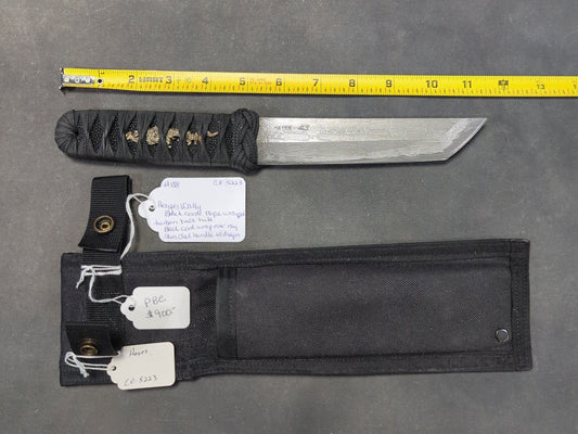 Wally Hayes Tanto Knife with Cord-Wrapped Handle, with Nylon Belt Sheath
