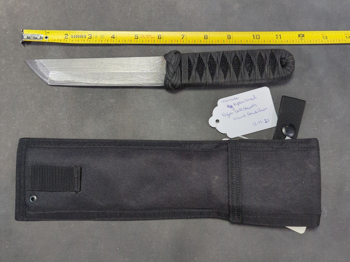 Wally Hayes Tanto Knife with Cord-Wrapped Handle, with Nylon Belt Sheath