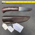 Lot 022 - Tim Hancock M.S. Knife, Maple Handle with Silver Wire Inlay, Leather Sheath by Rowe's Leather, 1995