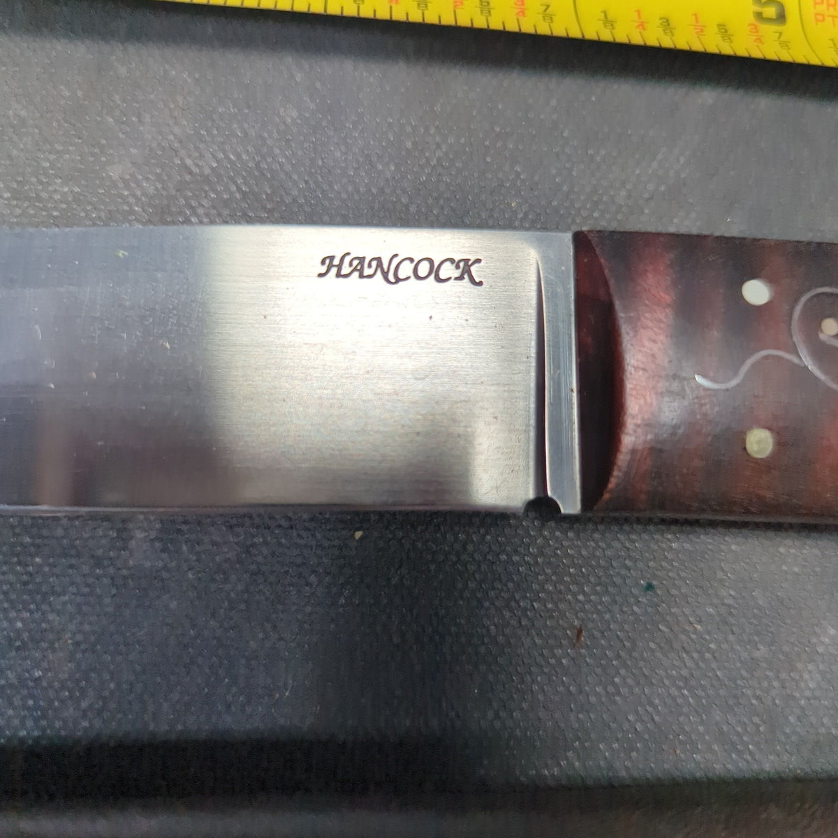 Tim Hancock M.S. Knife, Maple Handle with Silver Wire Inlay, Leather Sheath by Rowe's Leather, 1995