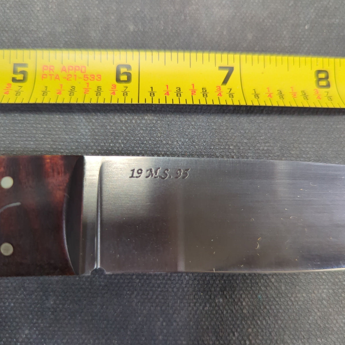 Tim Hancock M.S. Knife, Maple Handle with Silver Wire Inlay, Leather Sheath by Rowe's Leather, 1995