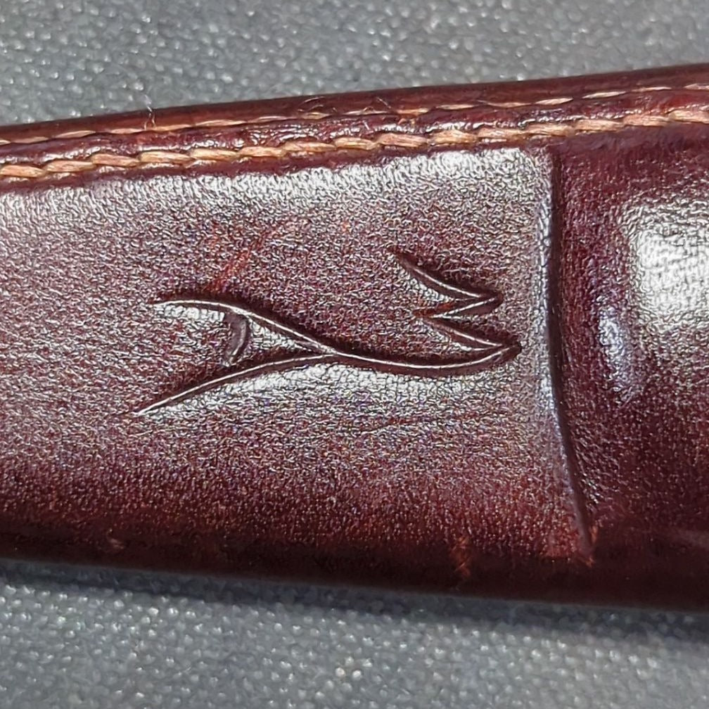 Axelsson Morgan Knife, Damascus Blade, Fossil Walrus Ivory and Masur Birch Handle, Sterling Silver Finial, with Tooled Leather Sheath