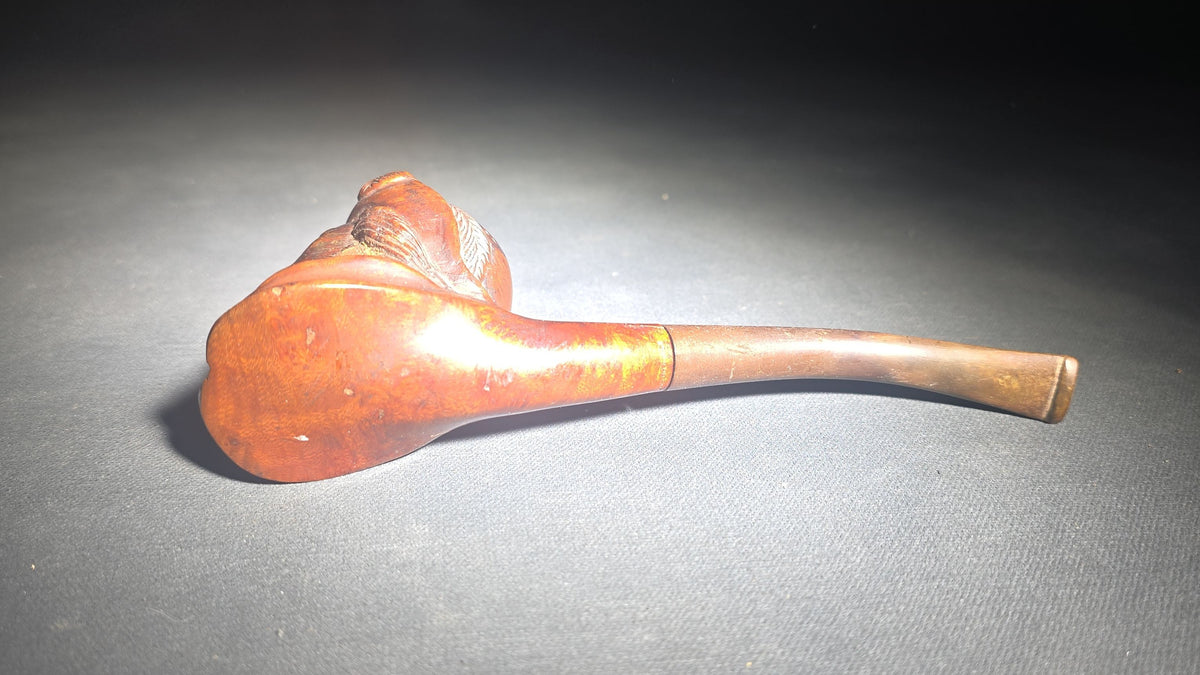 Antique Hand-Carved Briar Figural Smoking Pipe with Man in Feathered Cap and Bow Tie