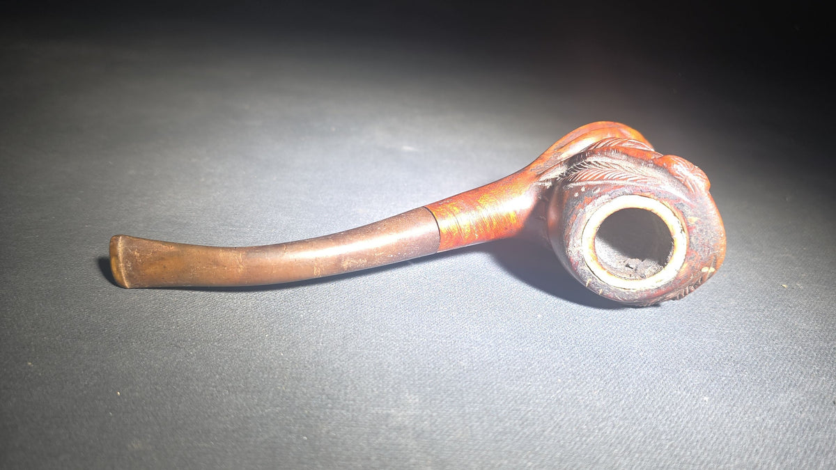 Antique Hand-Carved Briar Figural Smoking Pipe with Man in Feathered Cap and Bow Tie
