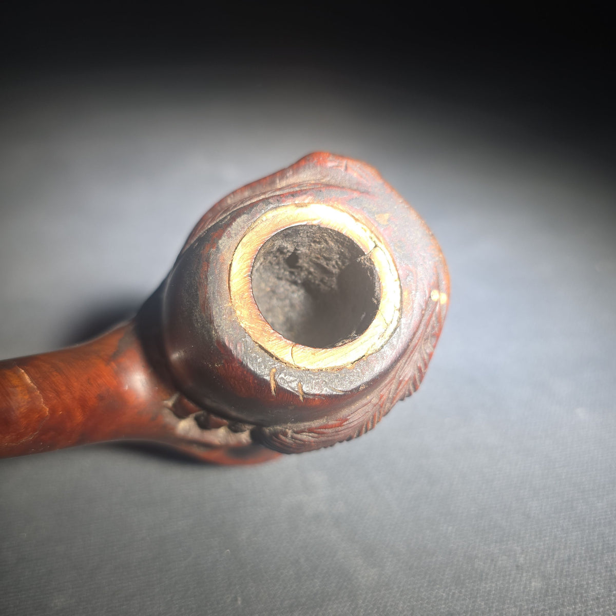 Antique Hand-Carved Briar Figural Smoking Pipe with Man in Feathered Cap and Bow Tie