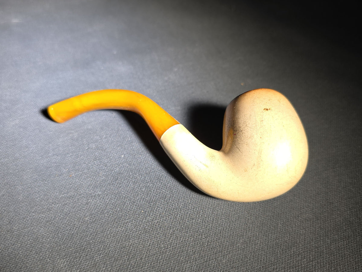 Vintage Meerschaum Smoking Pipe with Amber Stem in Fitted Case, Marked "Genuine Meerschaum / De Luxe / Real Amber"