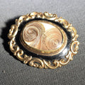 Lot 004 - Antique Mourning Hair Brooch with Two Coiled Hair Spirals, Engraved for Samuel Mart, Died 1884, Aged 73, and Mary Mart Wallis, Died 1885, Aged 21, 1-3/4" W x 1-3/8" H