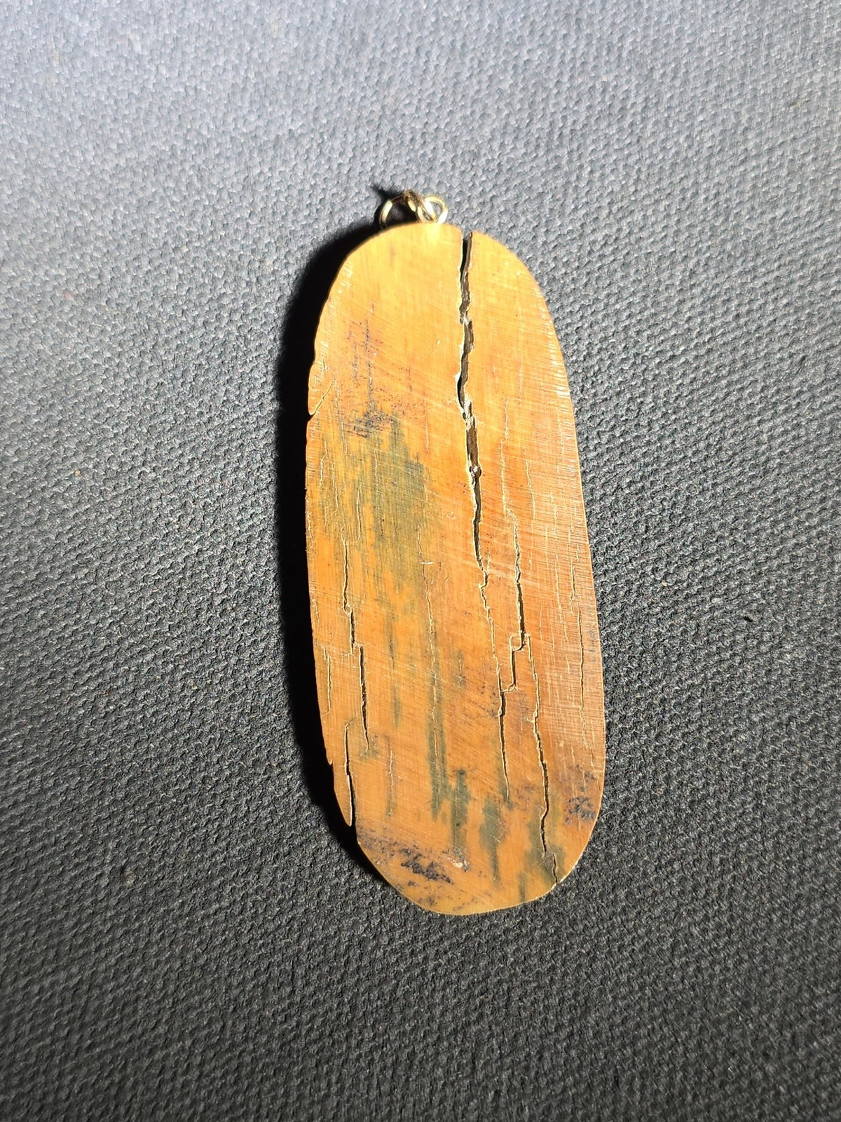 Scrimshaw Pendant Depicting a Full-Rigged Sailing Ship, Initialed "MC," with Metal Bail Loop
