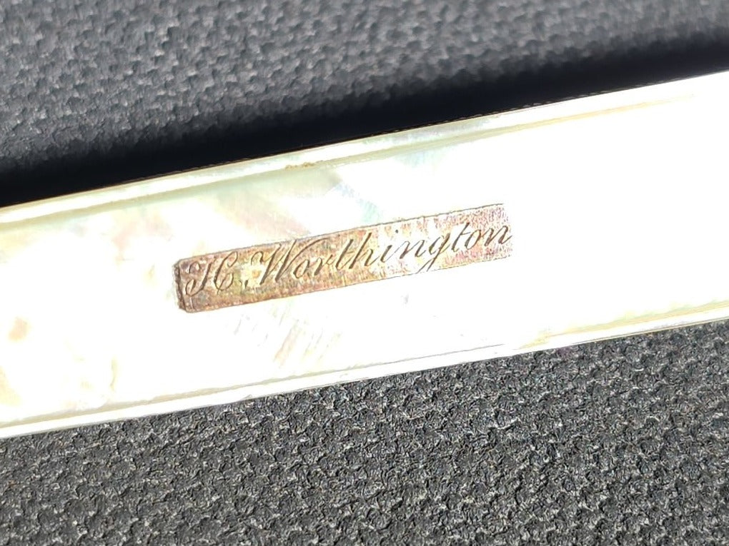 Antique Sterling Silver and Mother-of-Pearl Folding Pocket Knife, Hallmarked Sheffield 1898, Manufactured by William Needham, Engraved "J.C. Worthington"